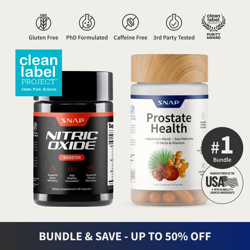 Men's Health Comprehensive Supplement Bundle - Includes Nitric Oxide Booster (60 Capsules) and Prostate Health Support Capsules for Enhanced Blood Circulation and Prostate Wellness