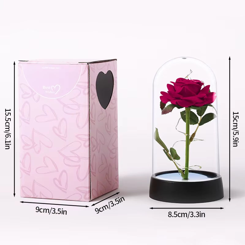 Eternal Rose Flower Glow Rose in the Glass Artificial Flower Desk Accessorie Flower with Box Alentine'S Day Christmas New Year