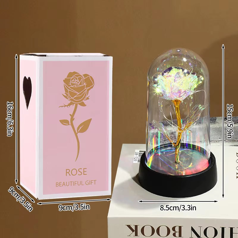 Eternal Rose Flower Glow Rose in the Glass Artificial Flower Desk Accessorie Flower with Box Alentine'S Day Christmas New Year
