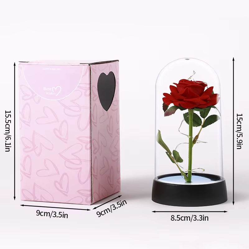 Eternal Rose Flower Glow Rose in the Glass Artificial Flower Desk Accessorie Flower with Box Alentine'S Day Christmas New Year