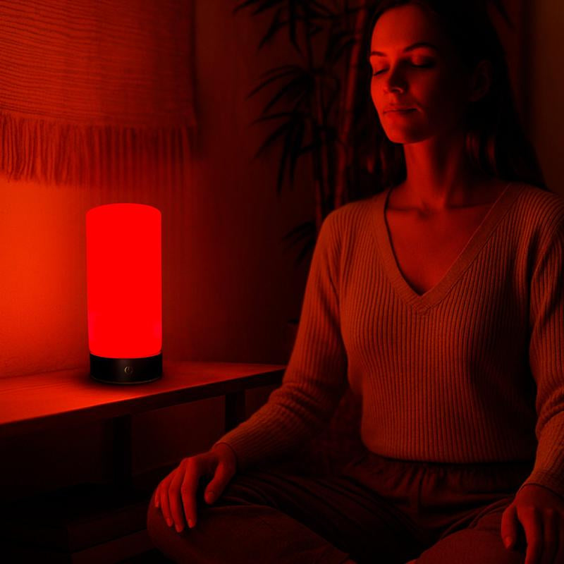 RŪBI Red Light Therapy Lamp – 670Nm Wavelength for Sleep, Relaxation & Wellness | Adjustable Brightness | Elegant Glass and Wood Design