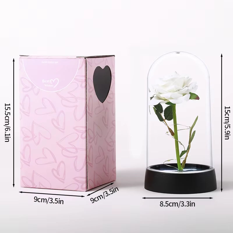 Eternal Rose Flower Glow Rose in the Glass Artificial Flower Desk Accessorie Flower with Box Alentine'S Day Christmas New Year