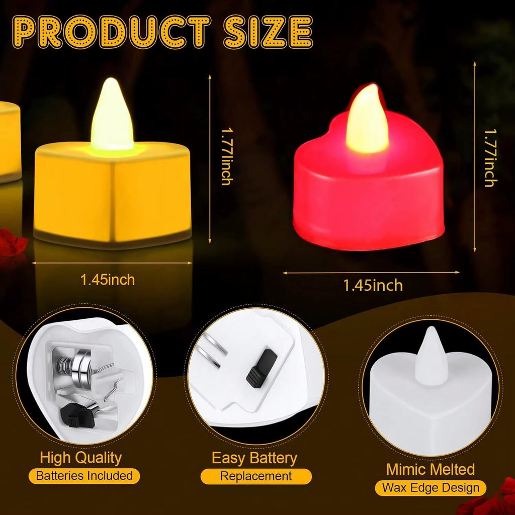 24Pcs Heart Shape LED Flameless Tealight Candles Decorations for Romantic Night Valentine'S Day Wedding Anniversary or Table D