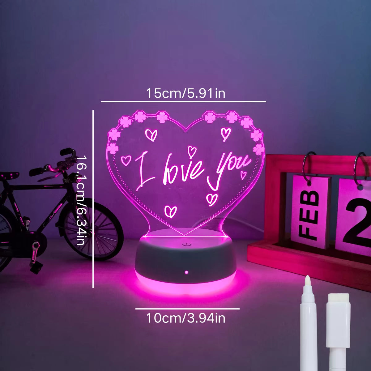 1Pc Love Shaped DIY Night Light, Seven Color Gradient 3D Night Light, USB Touch Base, Suitable for Decorating Multiple Scenarios