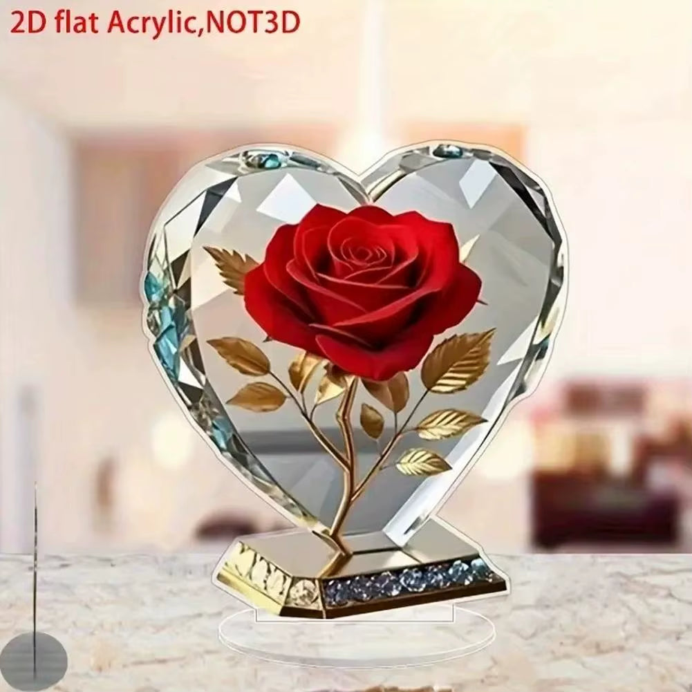 Acrylic Red Roses Decorations for Home Office Desk Enhance Visual Effects New Holiday Gift Ideas Artificial Blooming Plant Decor