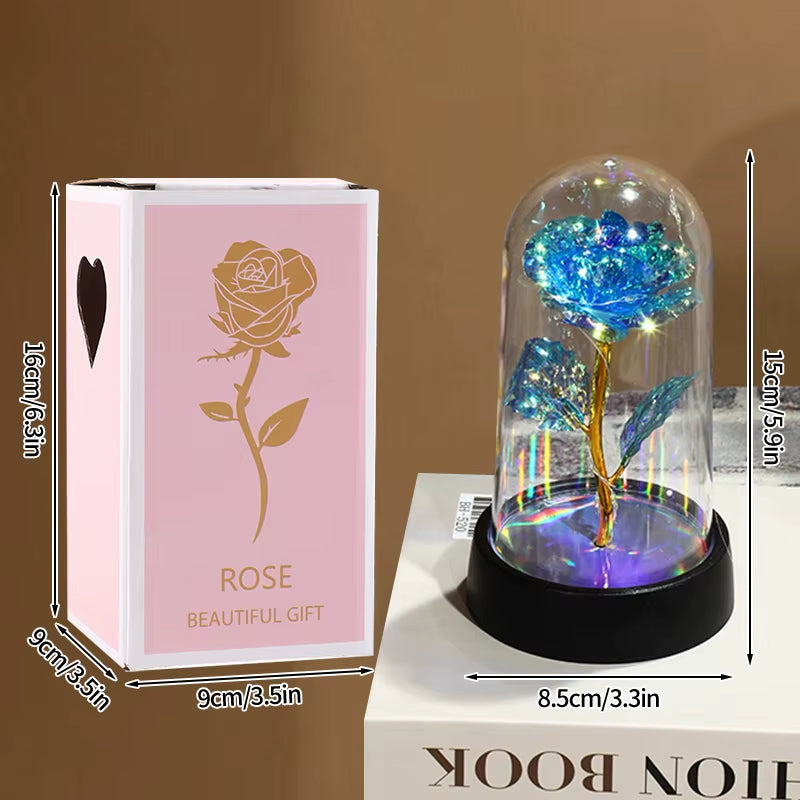 Eternal Rose Flower Glow Rose in the Glass Artificial Flower Desk Accessorie Flower with Box Alentine'S Day Christmas New Year