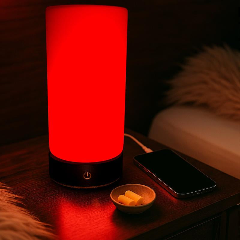 RŪBI Red Light Therapy Lamp – 670Nm Wavelength for Sleep, Relaxation & Wellness | Adjustable Brightness | Elegant Glass and Wood Design