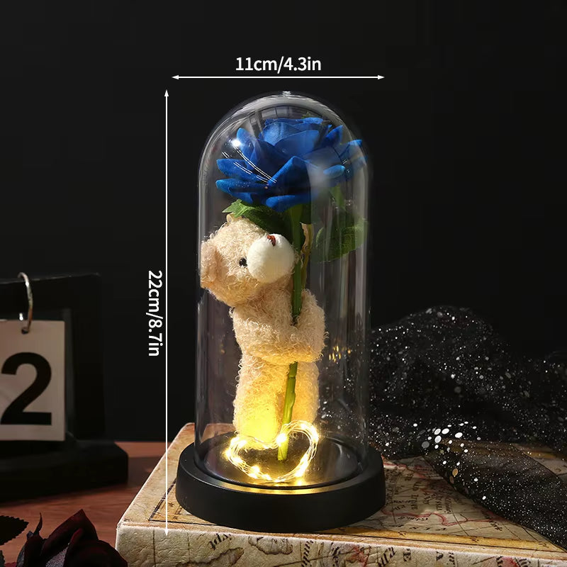 Eternal Rose Flower Glow Rose in the Glass Artificial Flower Desk Accessorie Flower with Box Alentine'S Day Christmas New Year