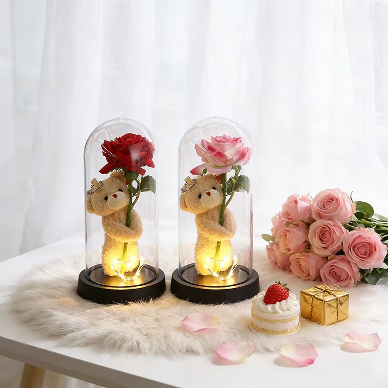 Eternal Rose Flower Glow Rose in the Glass Artificial Flower Desk Accessorie Flower with Box Alentine'S Day Christmas New Year