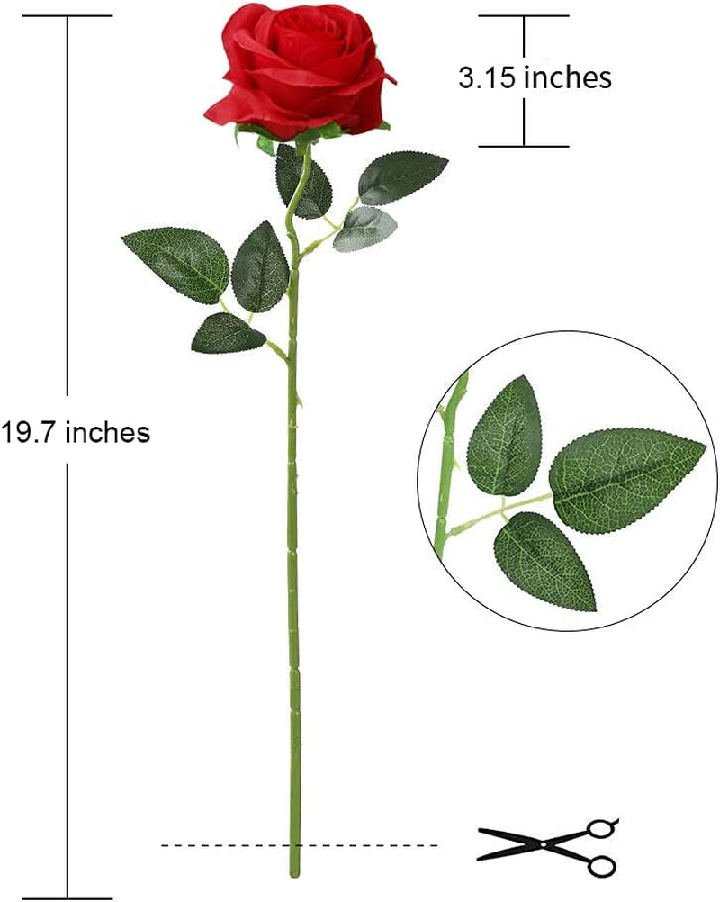 12Pcs Artificial Red Roses Flowers Silk Realistic Roses with Long Stems Fake Roses in Bulk for DIY Wedding Party Home Decoration(Red)