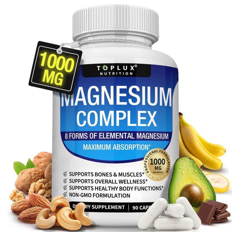 Toplux Magnesium Complex: Essential 1000mg Magnesium Supplement with 8 Key Ingredients