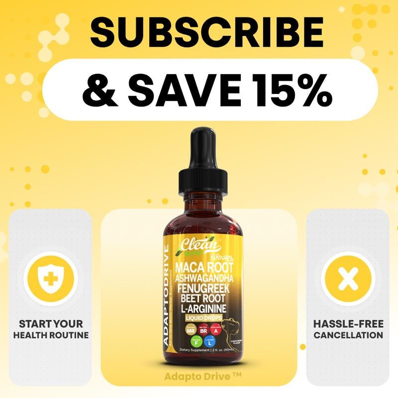 Clean Nutra Maca Root, Ashwagandha, Fenugreek, Beet Root, L-Arginine & More for Women & Men'S Optimum Health Liquid Drop – Adapto Drive