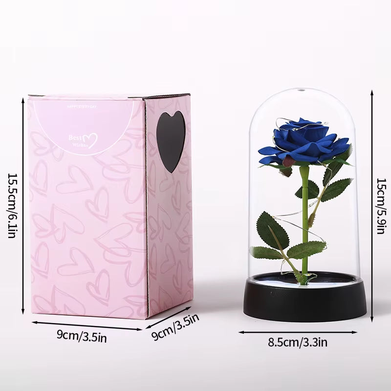 Eternal Rose Flower Glow Rose in the Glass Artificial Flower Desk Accessorie Flower with Box Alentine'S Day Christmas New Year