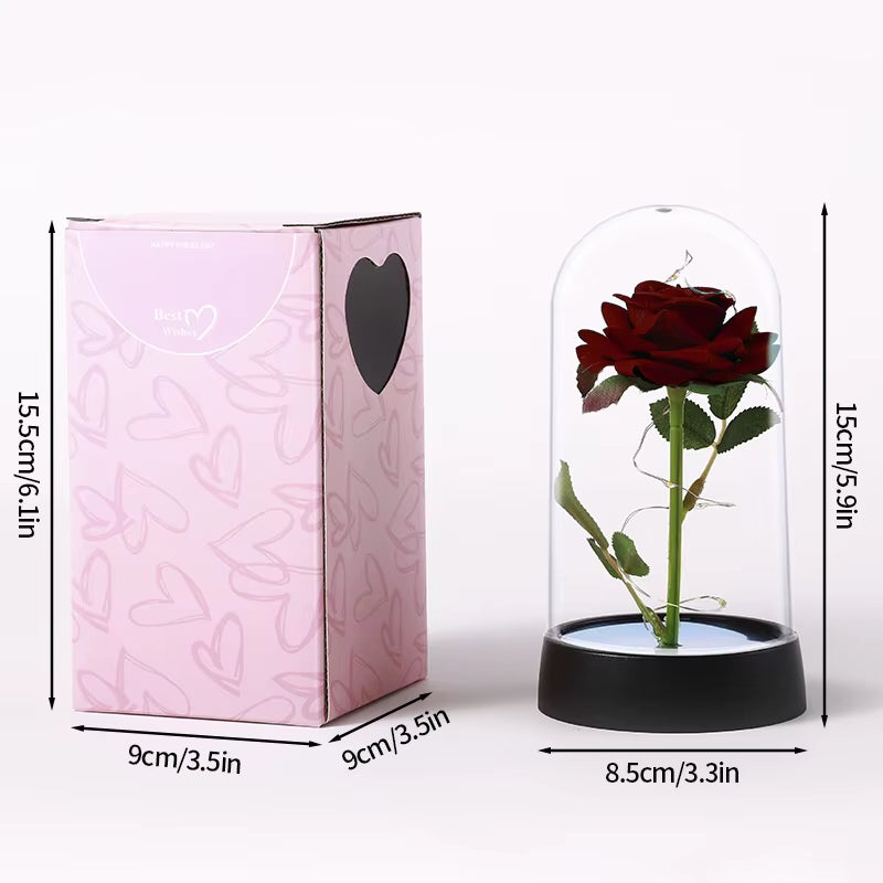 Eternal Rose Flower Glow Rose in the Glass Artificial Flower Desk Accessorie Flower with Box Alentine'S Day Christmas New Year