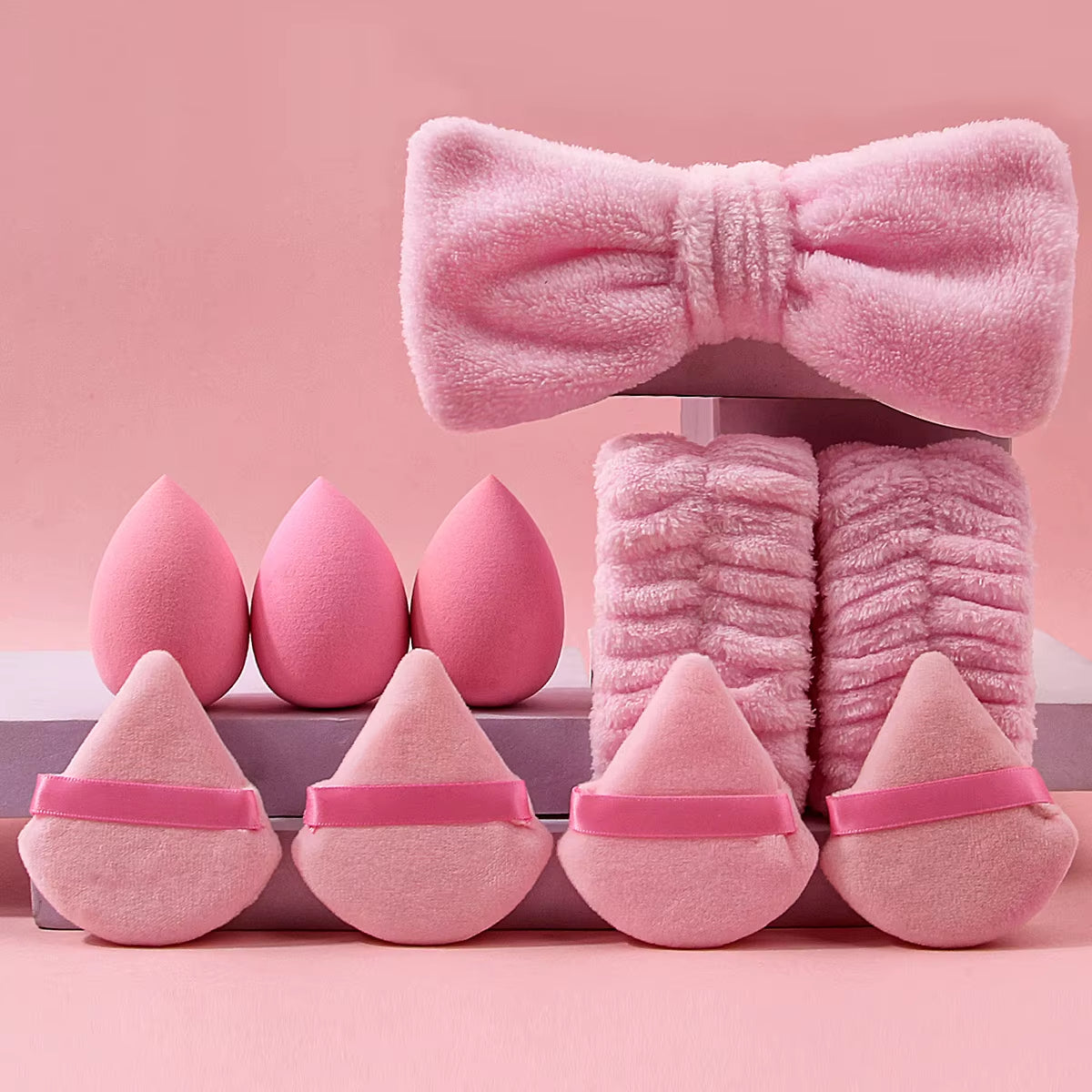 10PCS Super Soft Set Combination: Soft Hairband/Wrist Strap & Dry and Wet Dual-Purpose Makeup Sponge Powder Puff Set