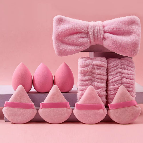 10PCS Super Soft Set Combination: Soft Hairband/Wrist Strap & Dry and Wet Dual-Purpose Makeup Sponge Powder Puff Set