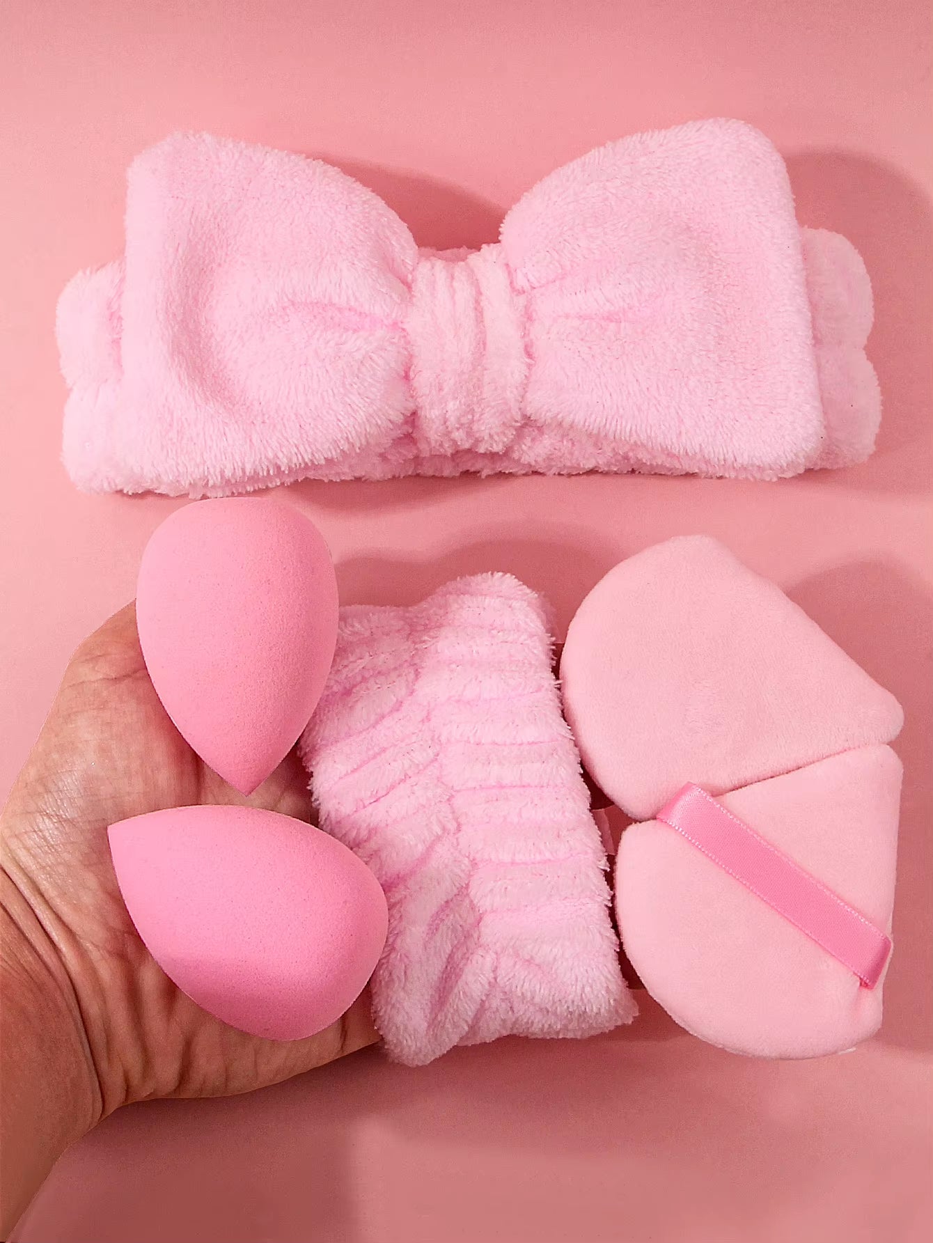 10PCS Super Soft Set Combination: Soft Hairband/Wrist Strap & Dry and Wet Dual-Purpose Makeup Sponge Powder Puff Set