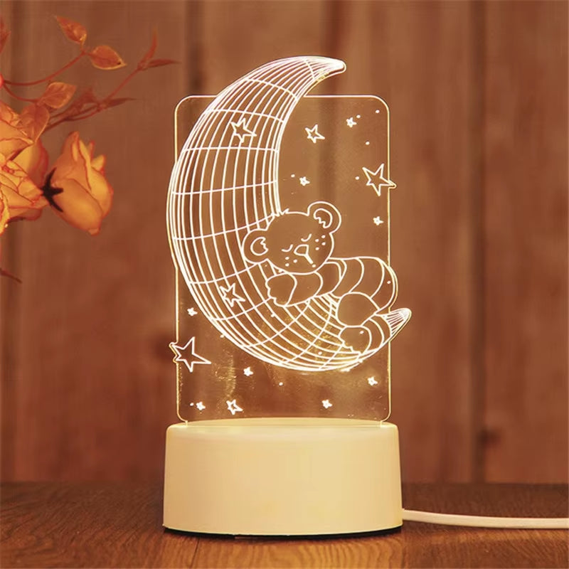 1Pc Night Light Creative Acrylic Bedroom Bedside LED Table Lamp Holiday Event Gift System Gifts