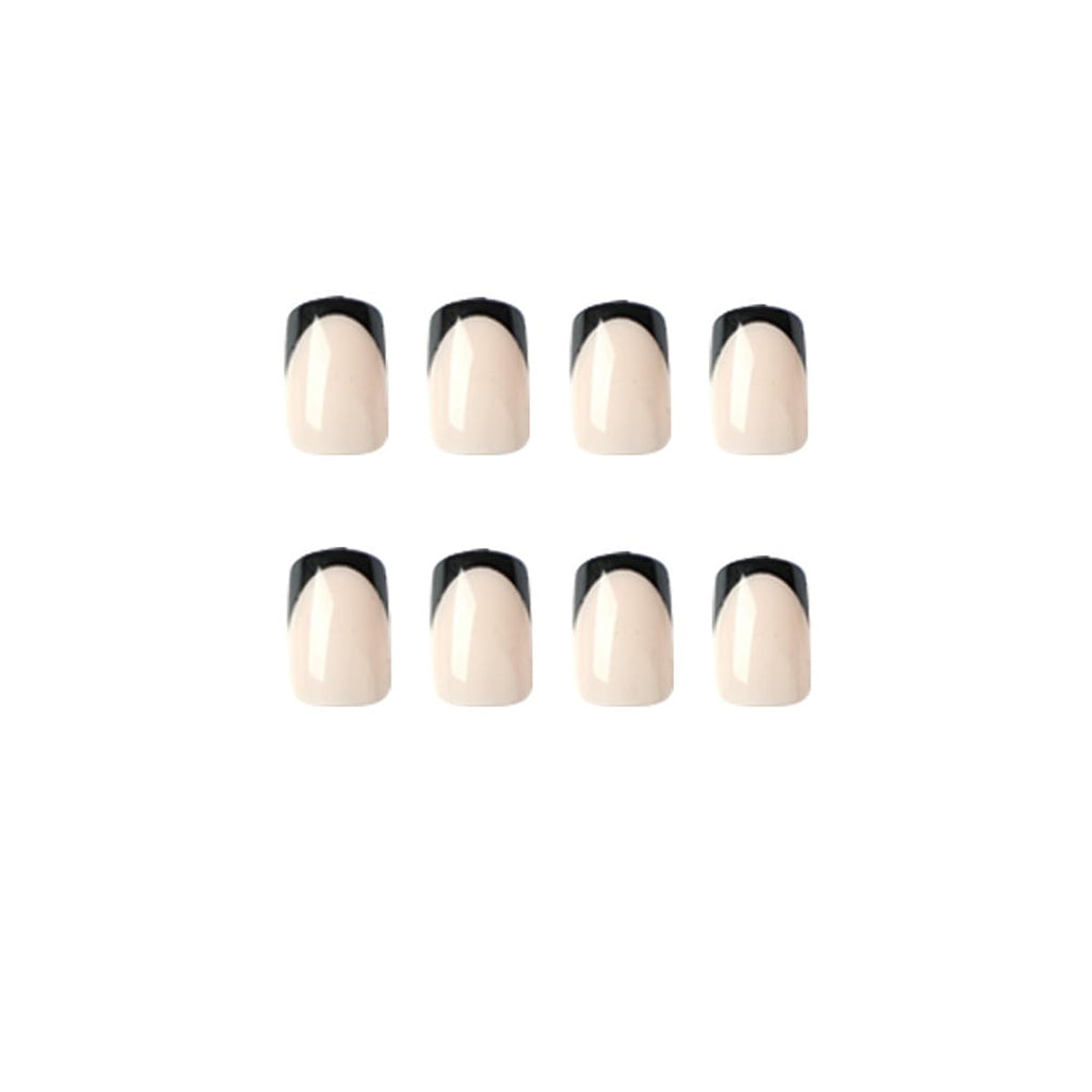 French Tip Press on Nails - Square Short Medium Black Pink Fake Nails for Women - Cute Fantasy Glue on Acrylic Gel Stick on False Nails for Wedding Birthday